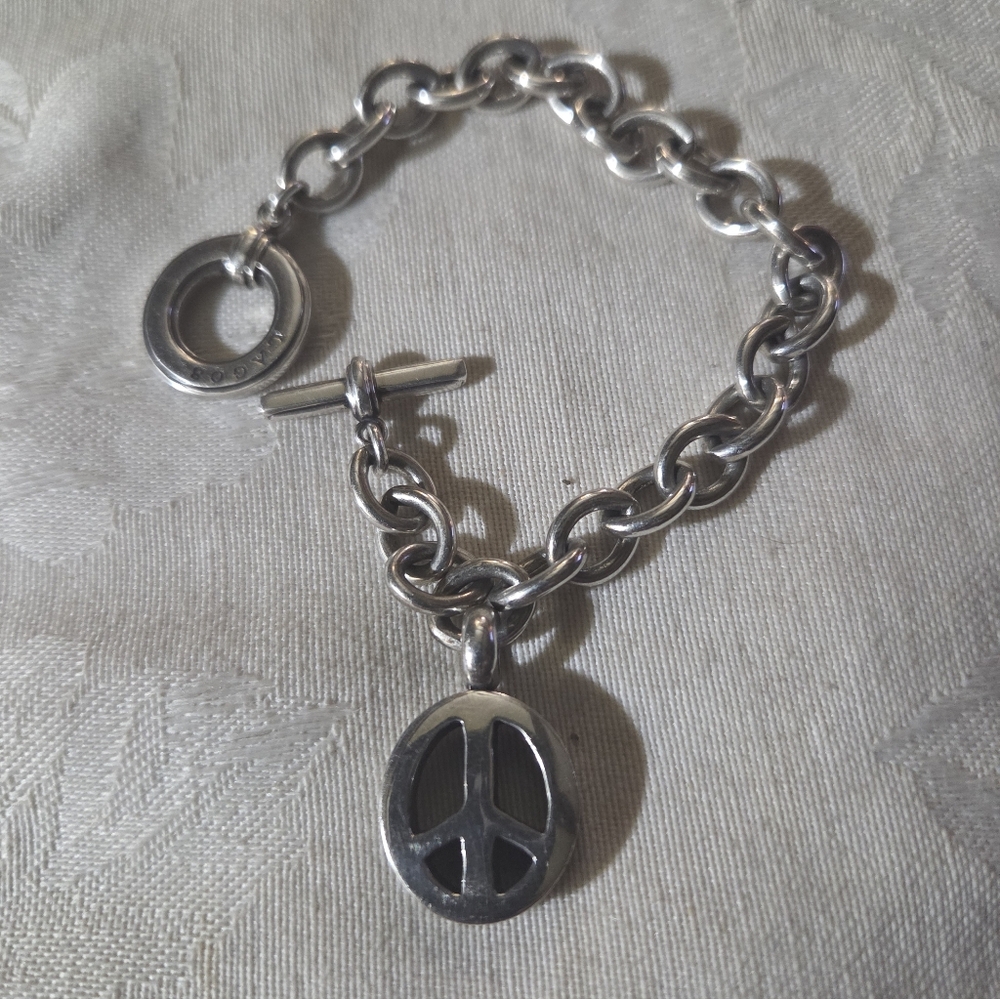 LAGOS Peace Sign Charm Bracelet on Rolo Toggle Bracelet, SS